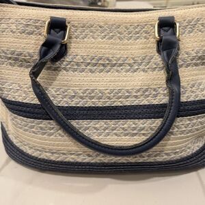Blue And White Straw Top Handle Crossbody Bag Purse